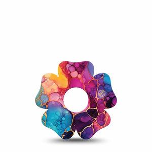 ExpressionMed Rainbow Ink Freestyle Libre 3 and Libre 3 Plus Flower, Single Tape Painterly ink texture Decorative Adhesive Tape for CGM