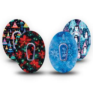 ExpressionMed North Pole Dexcom G6, 4-Pack Tape and 4-Pack Sticker festive patterns Sensor Cover for Continuous Glucose Monitor