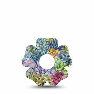 ExpressionMed Blue Succulents Freestyle Libre 3 and Libre 3 Plus Flower Shape Tape Single Tape Leafy Succulent, Plaster CGM Design