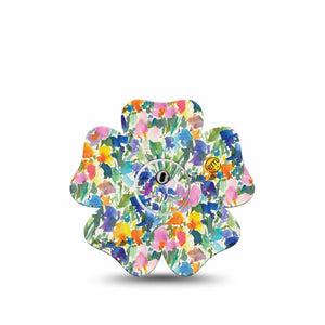 ExpressionMed Summer Fling Freestyle Libre 3 and Libre 3 Plus Flower Shape Tape, Single Tape and Single Sticker Brush Stroke Flowers, Overlay Tape CGM Design