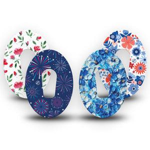 ExpressionMed Red, White & Bloom Variety Pack Dexcom G6 Tape, 4-Pack Tape Variety Sparkling Red White Blue Petals, Plaster Continuous Glucose Monitor Design