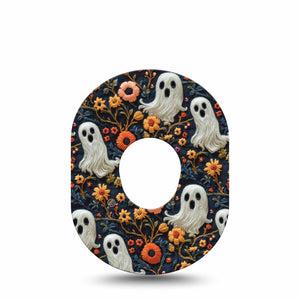 ExpressionMed Embroidered Ghost Dexcom G7 Tape, Dexcom Stelo Glucose Biosensor System, Single Tape Ghostly Garden, Overlay Tape CGM Design