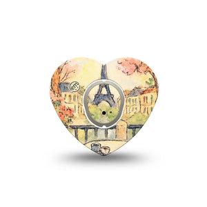 ExpressionMed Café Terrace Dexcom G7 and Dexcom Stelo Glucose Biosensor System Heart, Single Tape and Single Sticker Watercolor cafe Best Covers for CGM