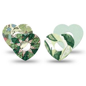 ExpressionMed Tropical Greens Freestyle Libre 3 and Libre 3 Plus Heart, 4-Pack Tape botanical green design Adhesive Patch for Continuous Glucose Monitor