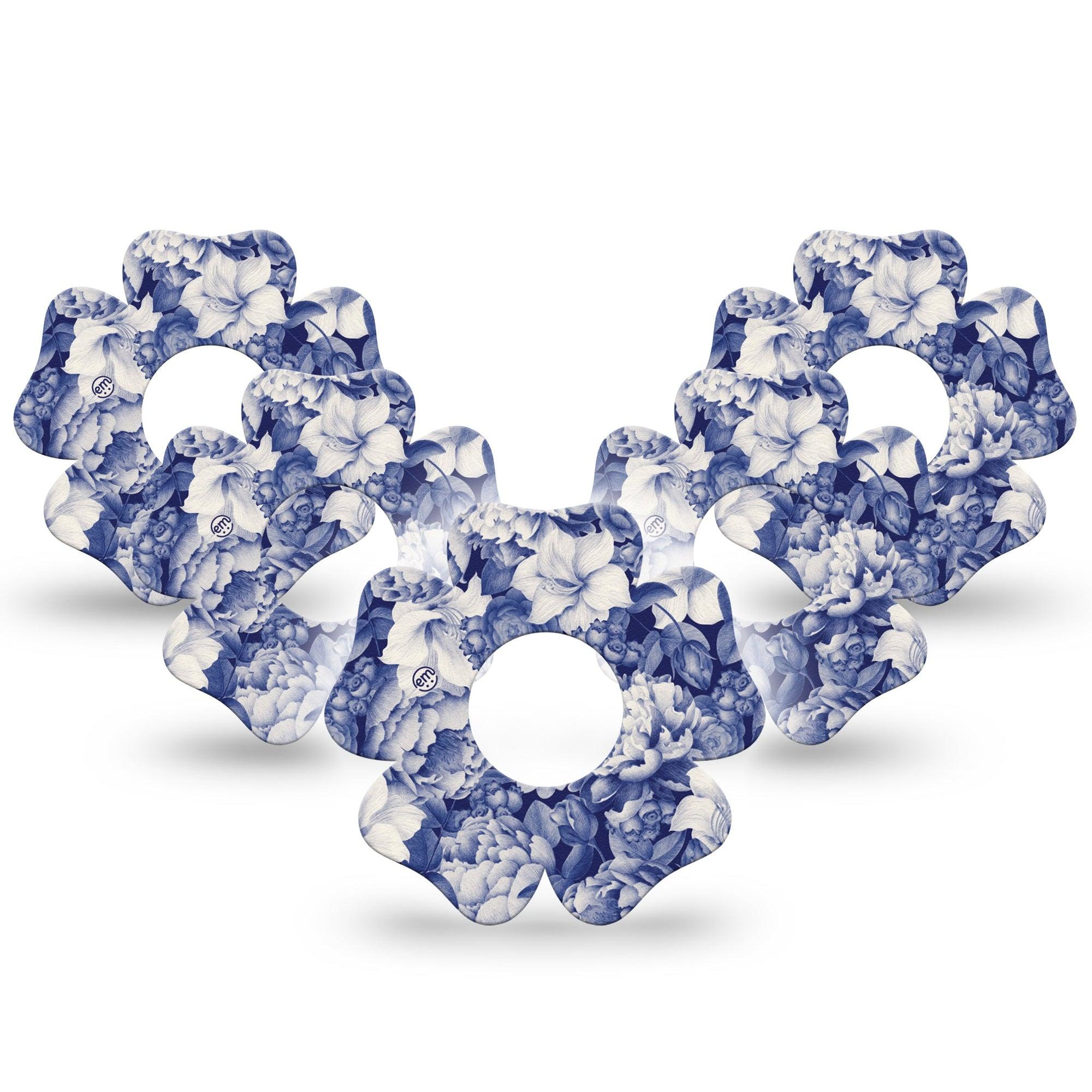 ExpressionMed Moody Blues Infusion Set Flower Shape Tape 10-Pack Tape Stormy Inspired Floral Blooms, Plaster Continuous Glucose Monitor Design