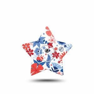 ExpressionMed July Flowers Freestyle Libre 3 Star Shape Tape Single Tape and Single Sticker USA Flowers Patch CGM Design