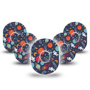 ExpressionMed Space Dexcom G7 Tape, 5-Pack Stickers and 5-Pack Tapes, Wandering Astronaut Inspired, CGM Plaster Patch Design, Dexcom Stelo Glucose Biosensor System