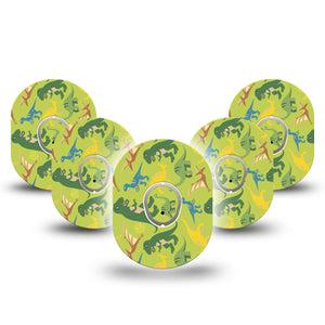 Daring Dinosaurs Dexcom G7 Tape, 5-Pack Stickers and Tapes, Wandering Dinosaurs Themed, CGM Overlay Patch Design, Dexcom Stelo Glucose Biosensor System