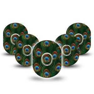 ExpressionMed Peacock Dexcom G7 and Stelo Tape 5-Pack Tape and 5-Pack Sticker Bird Feathers Inspired, Plaster Continuous Glucose Monitor Design