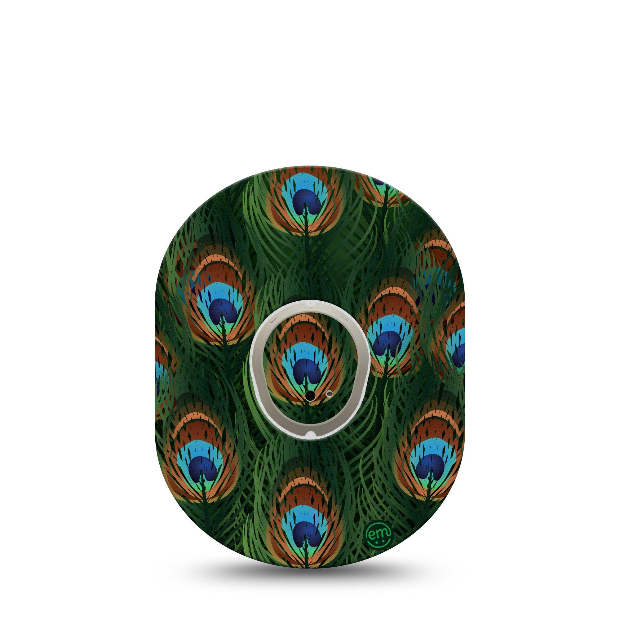 ExpressionMed Peacock Dexcom G7 and Stelo Tape Single Tape and Single Sticker Colorful Feathers Themed, Plaster Continuous Glucose Monitor Design