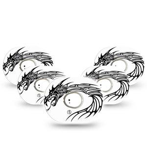 ExpressionMed Dragon Dexcom G7 and Stelo Tape 5-Pack Tape and 5-Pack Sticker Mystical Creature Themed, Plaster Continuous Glucose Monitor Design