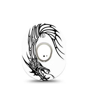 ExpressionMed Dragon Dexcom G7 and Stelo Tape Single Tape and Single Sticker Mythical Creature Inspired, Plaster Continuous Glucose Monitor Design
