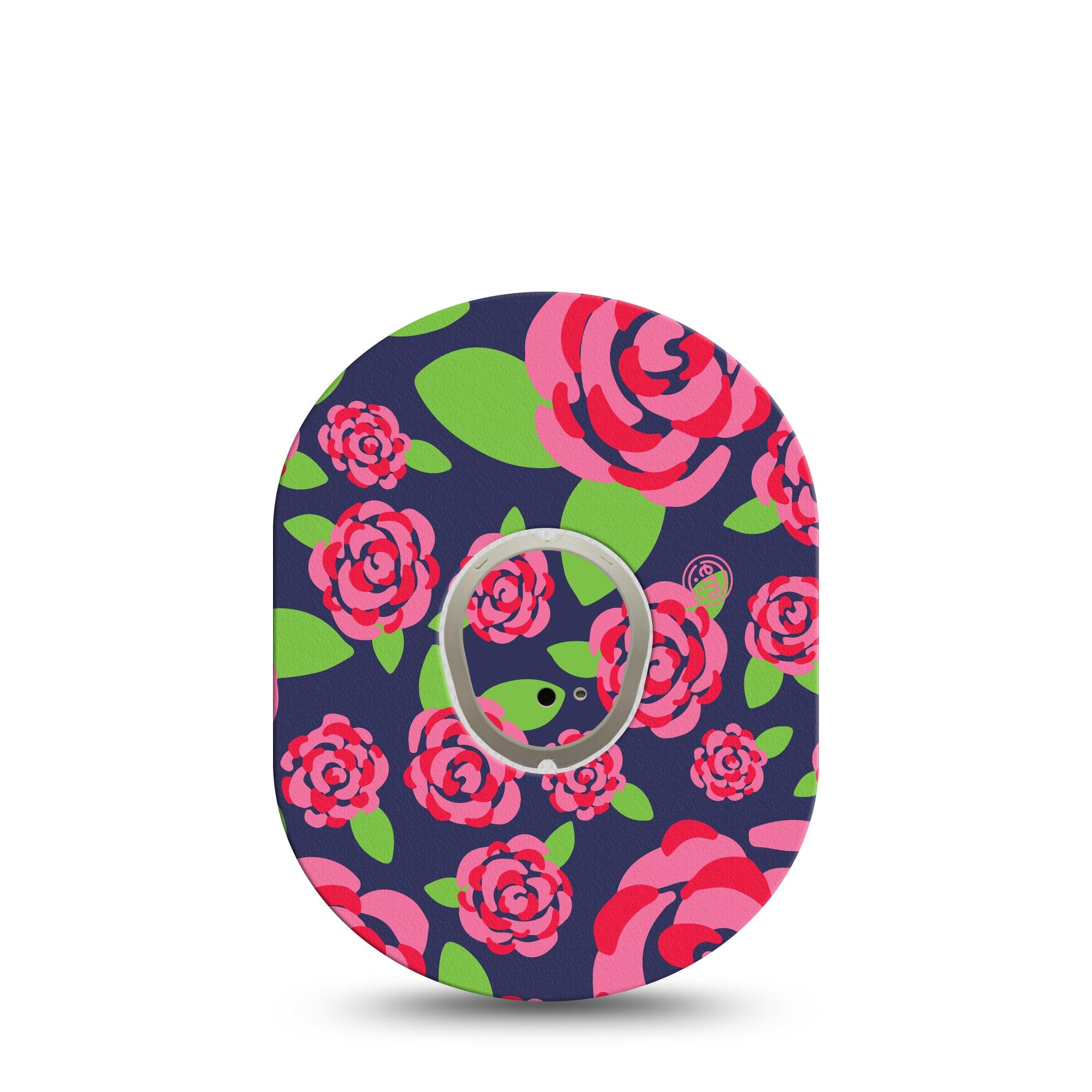 ExpressionMed Pretty Pink Roses Dexcom G7 Transmitter Sticker, Good Looking Florals Inspired, Dexcom Vinyl Center Sticker, With Matching Dexcom G7 Tape, CGM Overlay Patch Design