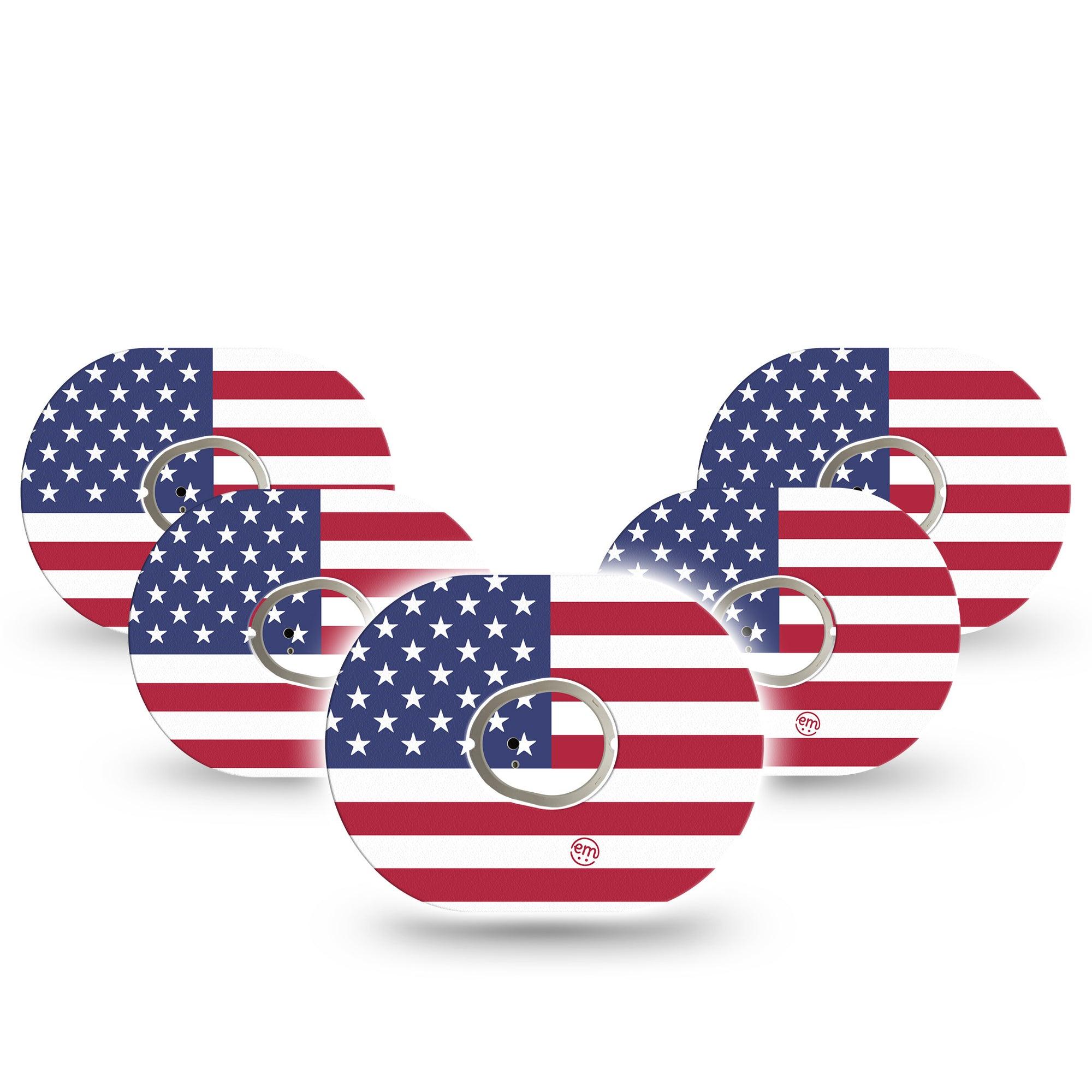 ExpressionMed U.S Flag Dexcom G7 and Stelo Tape 5-Pack Tape and 5-Pack Sticker US Flag Inspired, Plaster Continuous Glucose Monitor Design
