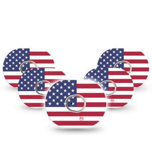 ExpressionMed U.S Flag Dexcom G7 and Stelo Tape 5-Pack Tape and 5-Pack Sticker US Flag Inspired, Plaster Continuous Glucose Monitor Design