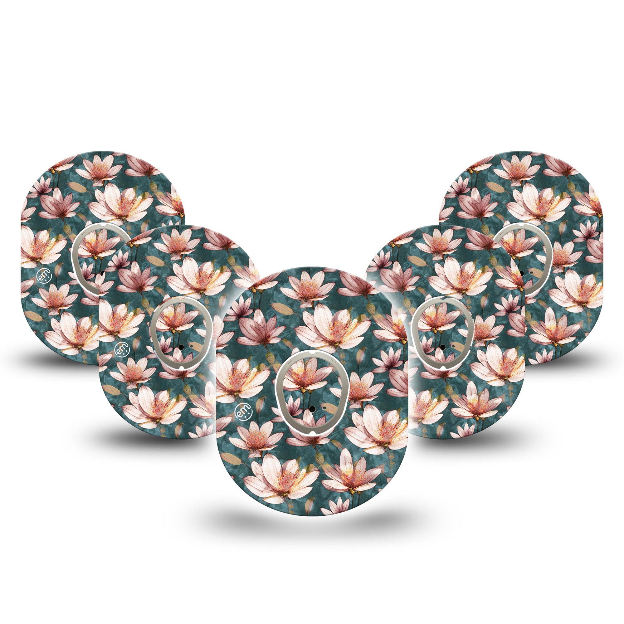ExpressionMed Magnolia Dexcom G7 and Stelo Tape 5-Pack Tape and 5-Pack Sticker Spring Floral Inspired, Plaster Continuous Glucose Monitor Design