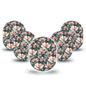 ExpressionMed Magnolia Dexcom G7 and Stelo Tape 5-Pack Tape and 5-Pack Sticker Spring Floral Inspired, Plaster Continuous Glucose Monitor Design