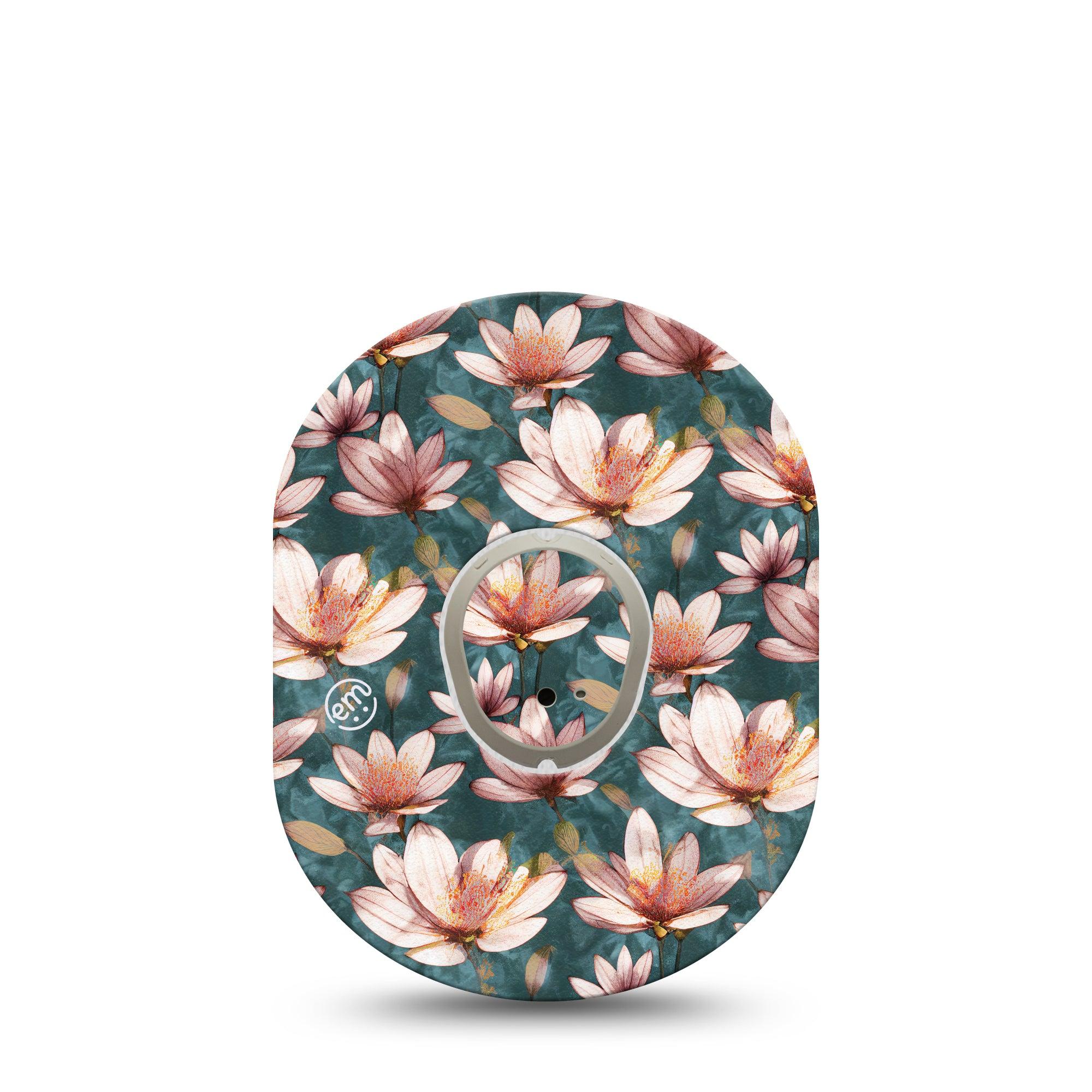 ExpressionMed Magnolia Dexcom G7 and Stelo Tape Single Tape and Single Sticker Summer Floral Themed, Plaster Continuous Glucose Monitor Design