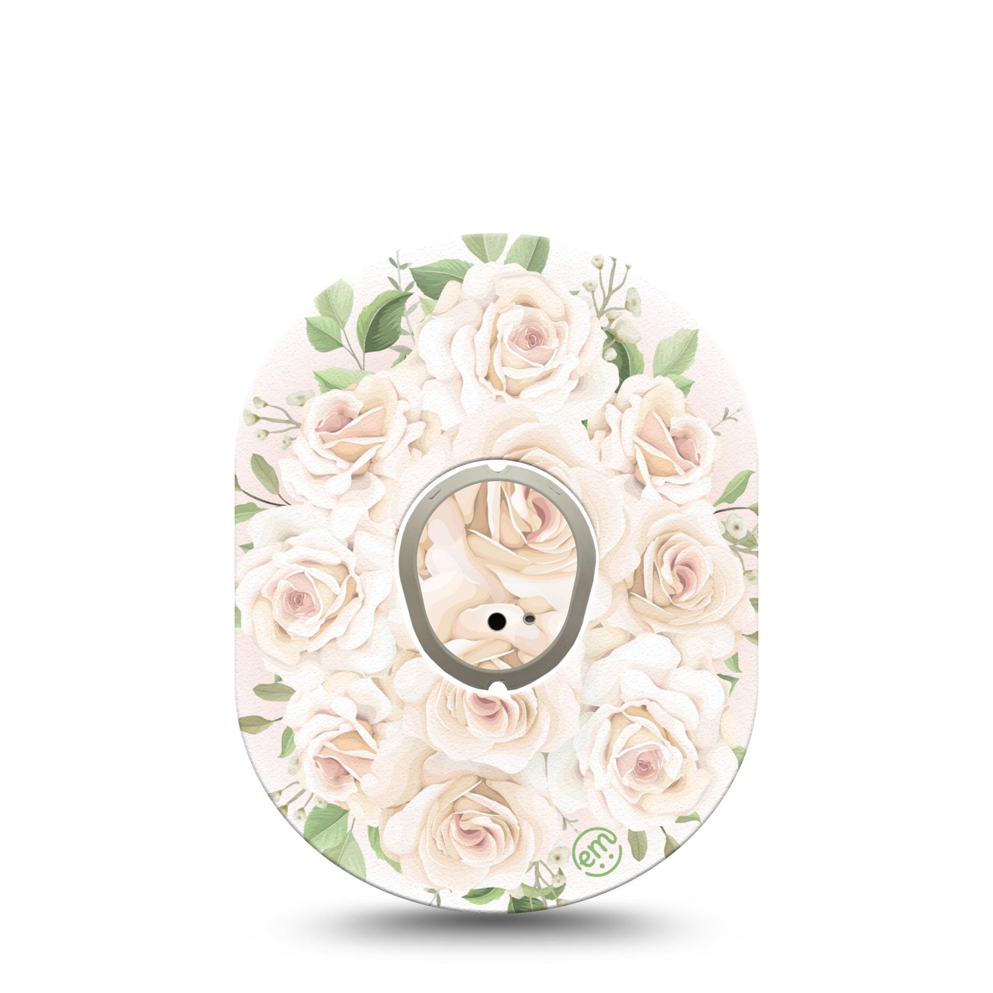 ExpressionMed Wedding Bouquet Dexcom G7 and Stelo Tape Single Tape and Single Sticker White Roses Themed, Plaster Continuous Glucose Monitor Design
