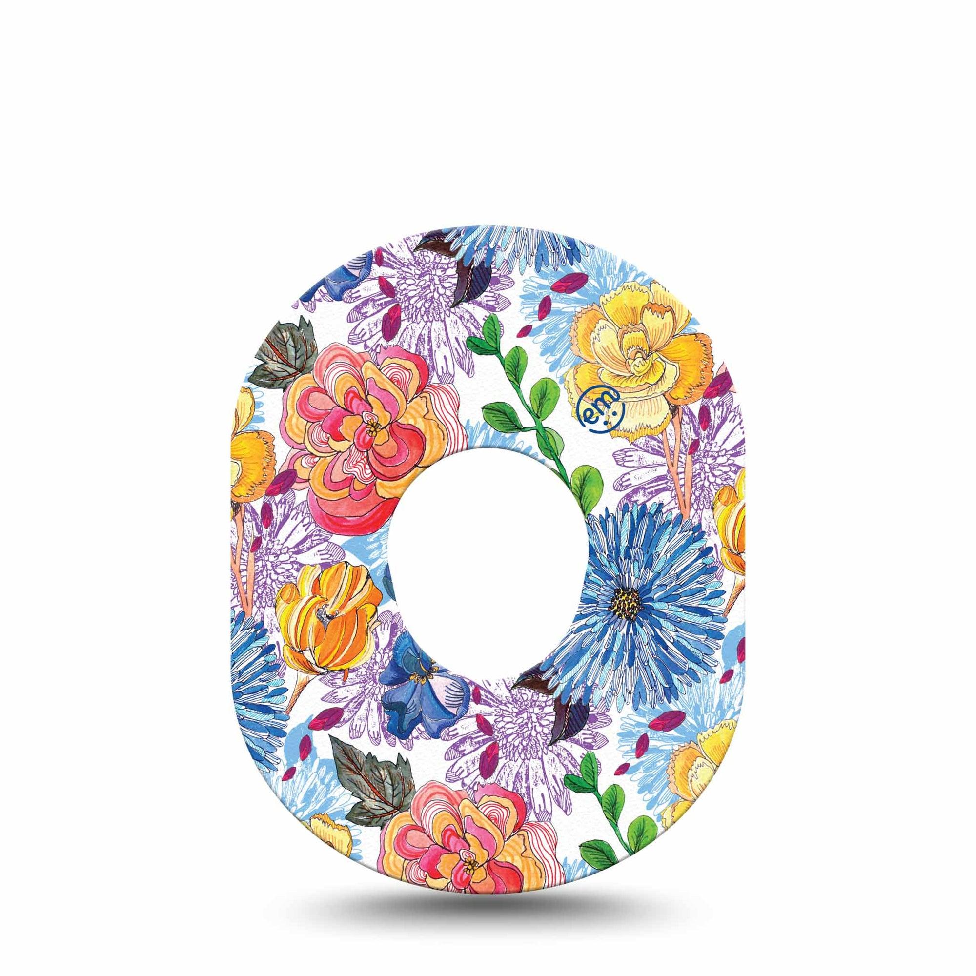 Stylised Floral Dexcom G7 Tape, Single, Hand Drawn Florals Inspired, CGM Adhesive Patch Design, Dexcom Stelo Glucose Biosensor System