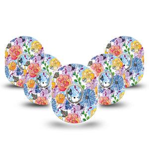ExpressionMed Stylised Floral Dexcom G7 and Stelo Tape 5-Pack Tape and 5-Pack Sticker Hand Drawn Florals Inspired, Plaster Continuous Glucose Monitor Design