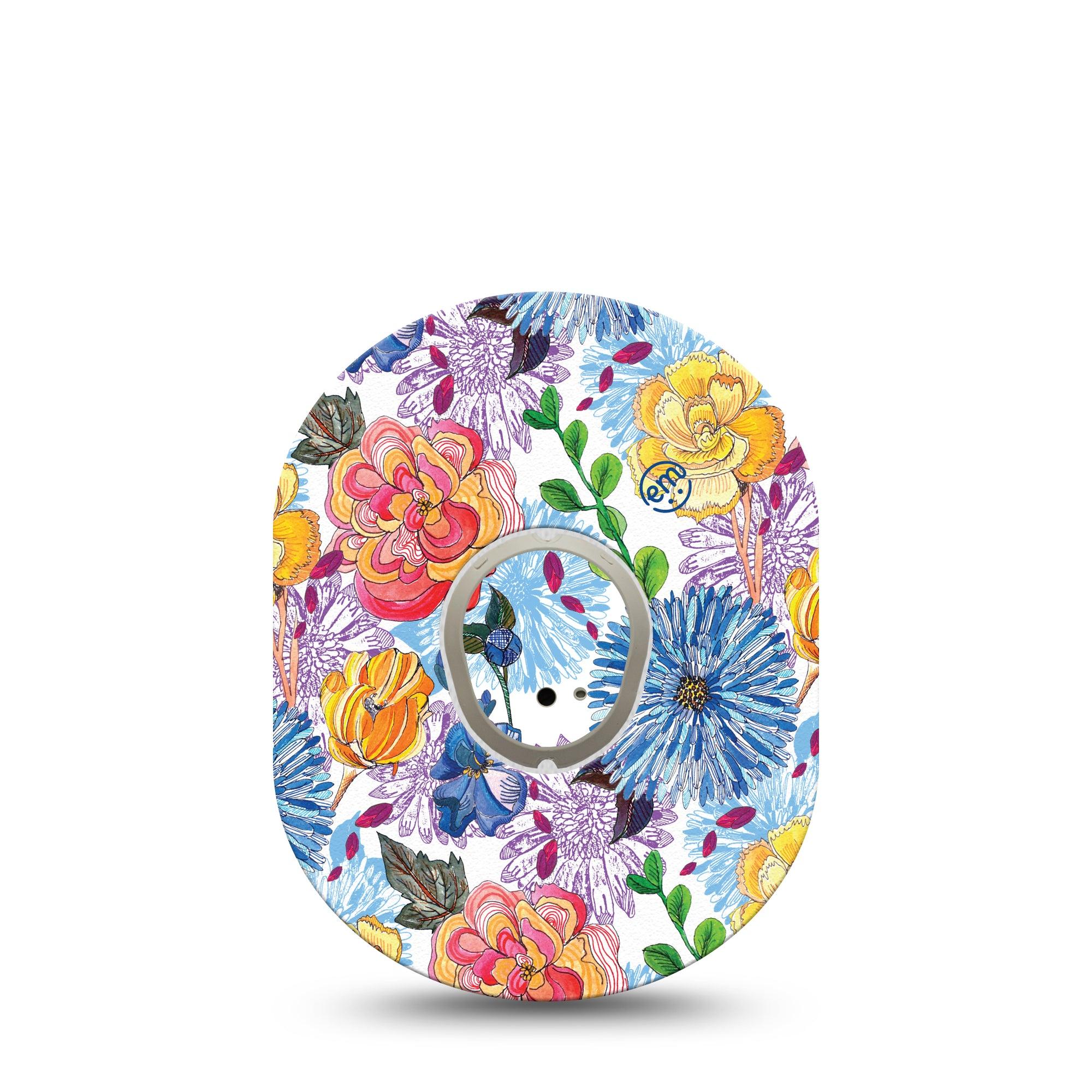 Stylised Floral Dexcom G7 Transmitter Sticker, Single, Doodled Florals Themed, Dexcom G7 Vinyl Transmitter Sticker, With Matching Dexcom G7 Tape, CGM Plaster Patch Design