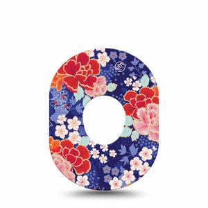 Chinoise Flowers Dexcom G7 Tape, Single, Colorful Florals Themed, CGM Adhesive Patch Design, Dexcom Stelo Glucose Biosensor System