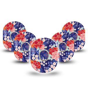ExpressionMed Chinoise Flowers Dexcom G7 and Stelo Tape 5-Pack Tape and 5-Pack Sticker Colorful Florals Themed,  Plaster Continuous Glucose Monitor Design