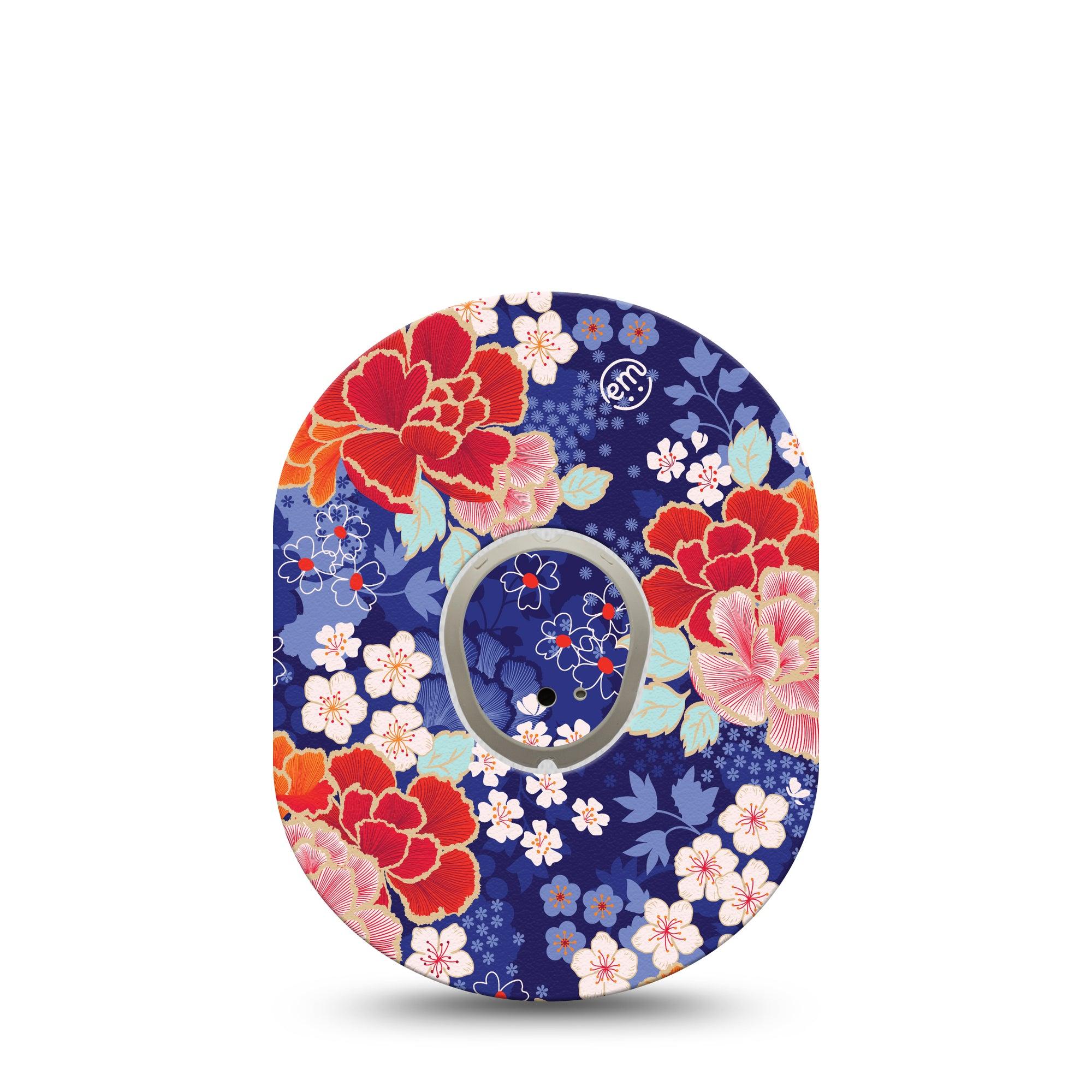 ExpressionMed Chinoise Flowers Dexcom G7 and Stelo Tape Single Tape and Single Sticker Summer Florals Inspired, Plaster Continuous Glucose Monitor Design