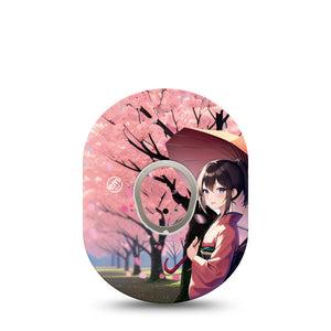 ExpressionMed Cherry Blossom Anime Dexcom G7 Transmitter Sticker, Single, Japanese Summer Inspired, Dexcom G7 Vinyl Center Sticker Design, With Matching Dexcom G7 Tape, CGM Overlay Patch Design, Dexcom Stelo Glucose Biosensor System