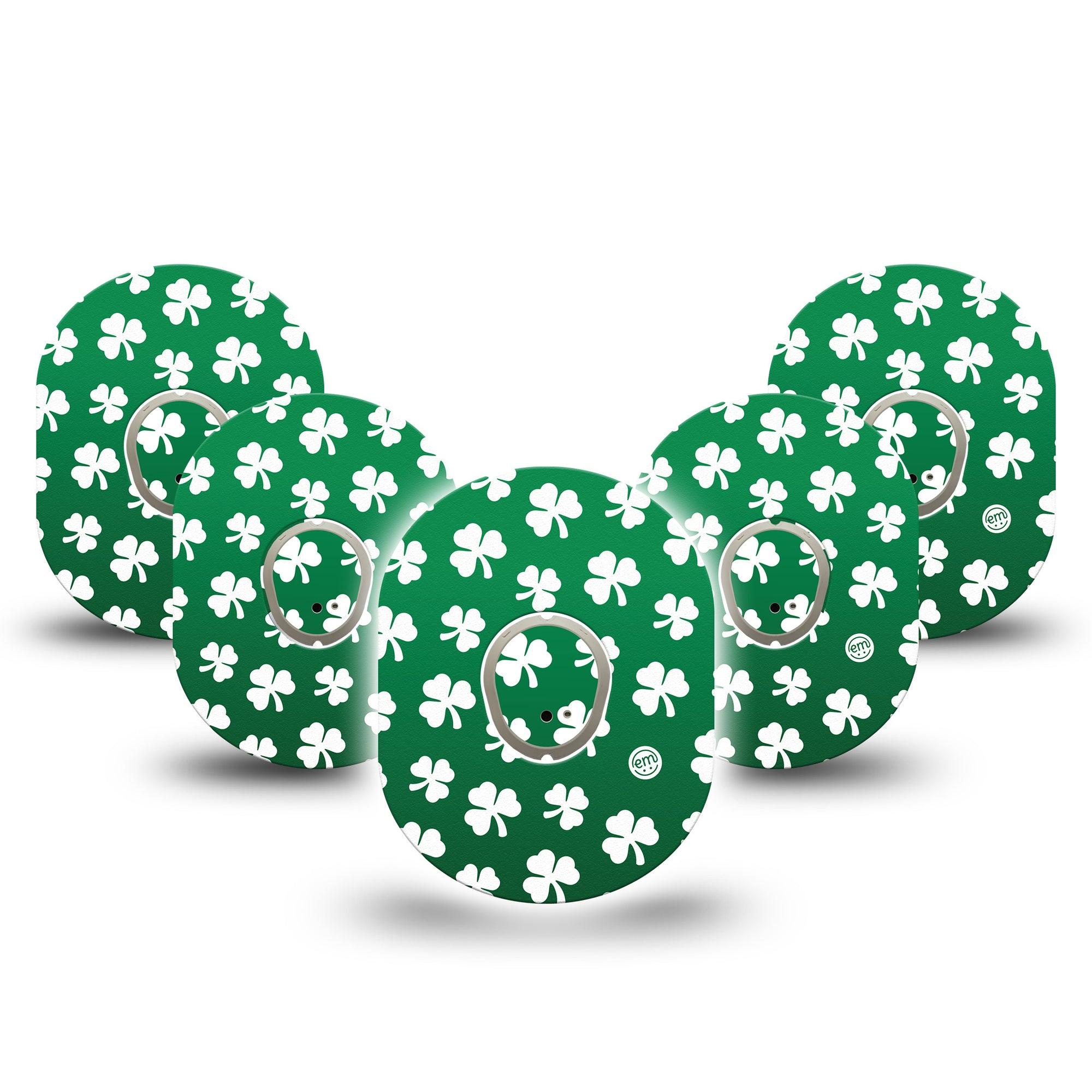 ExpressionMed Shamrock Dexcom G7 and Stelo Tape 5-Pack Tape and 5-Pack Sticker Clover Leaf Inspired, Plaster Continuous Glucose Monitor Design