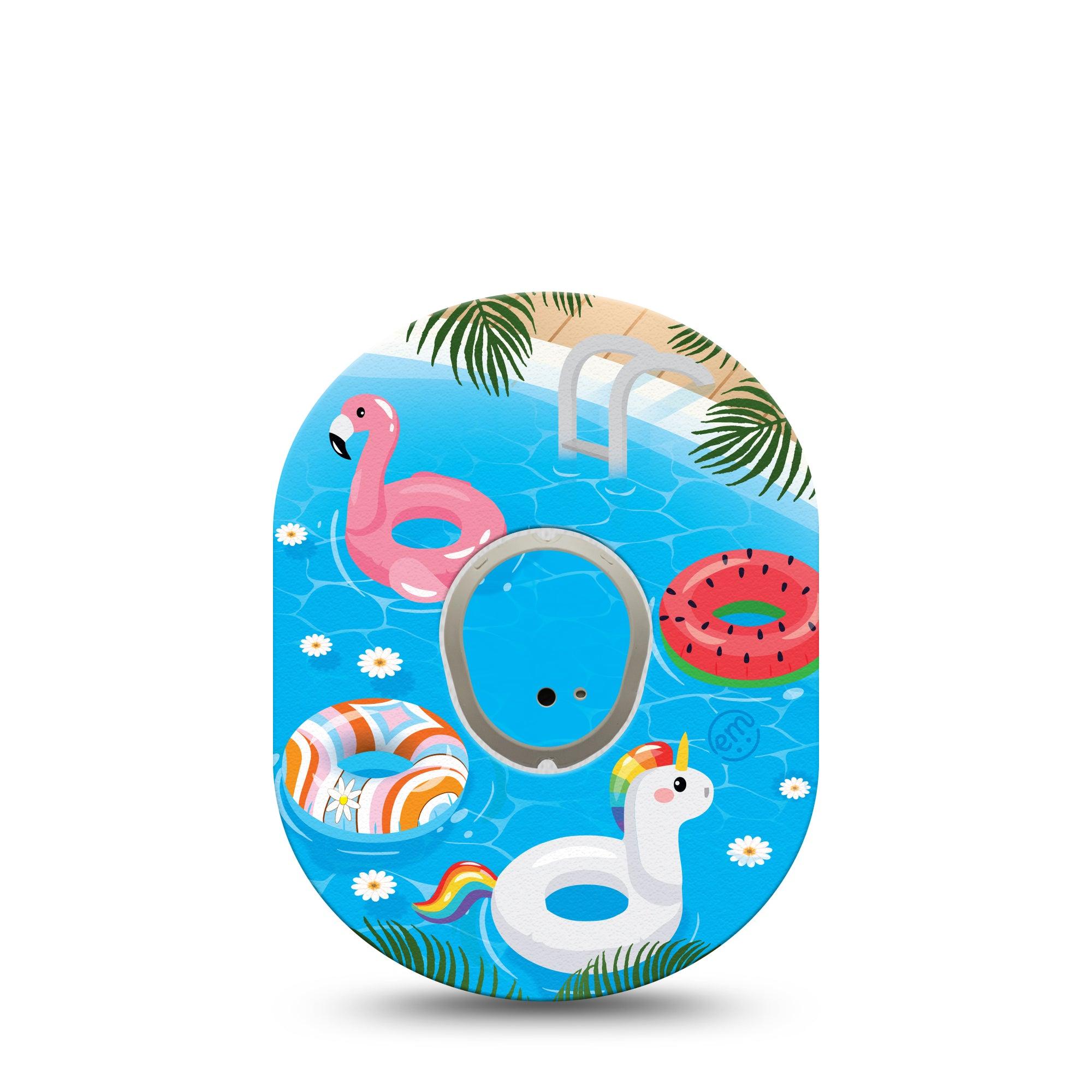 ExpressionMed Summer Pool Dexcom G7 Transmitter Sticker, Single, Kids Swimming Floaters Themed, Dexcom G7 Transmitter Vinyl Sticker, With Matching Dexcom G7 Tape, CGM Plaster Patch Design