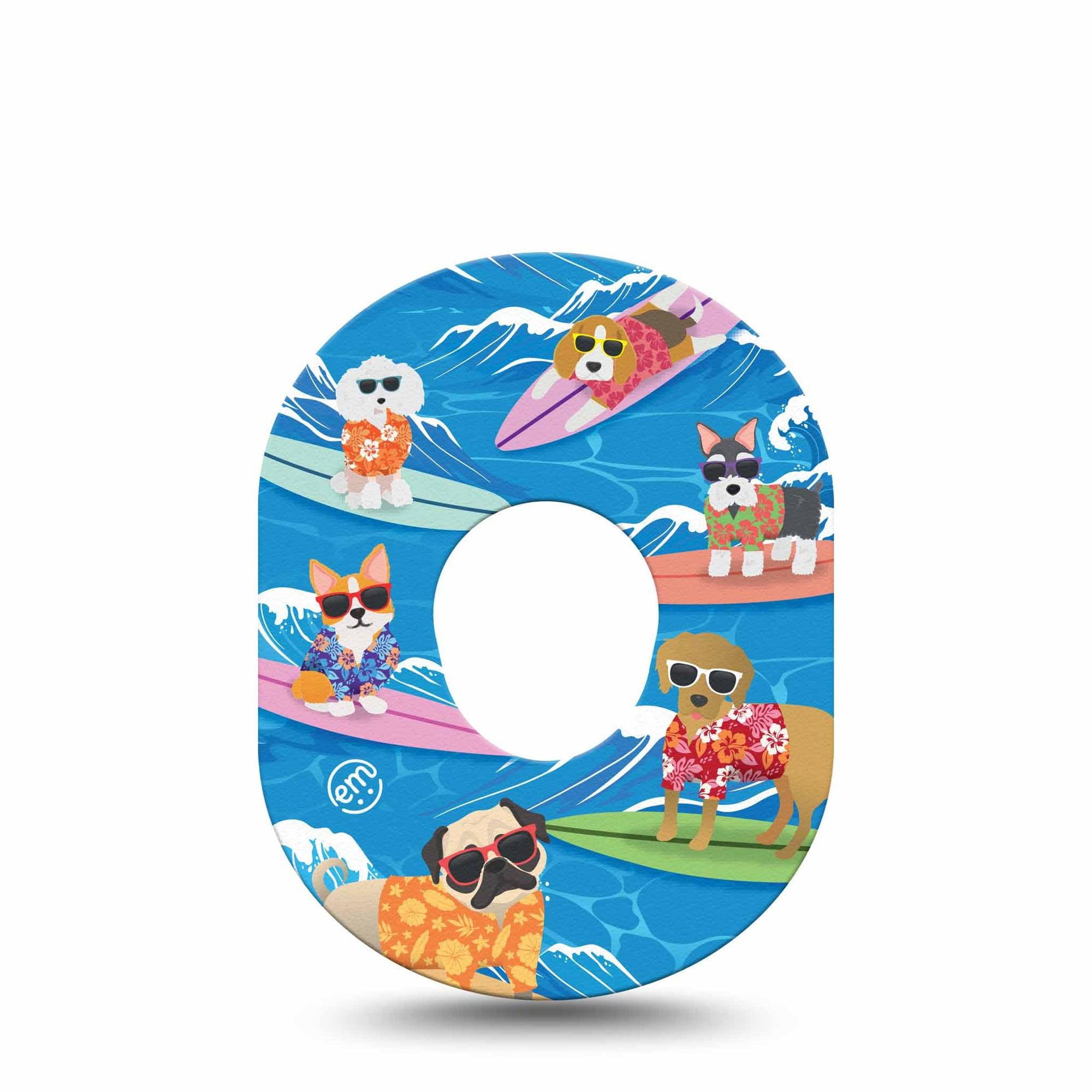 ExpressionMed Surfing Dogs Dexcom G7 Tape, Single, Cool Dogs Inspired, CGM Plaster Patch Design