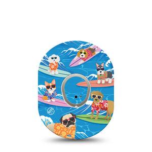 ExpressionMed Surfing Dogs Dexcom G7 Transmitter Sticker, Single, Sea Cruising Dogs Themed, Dexcom G7 Vinyl Transmitter Sticker, With Matching Dexcom G7 Tape, CGM Plaster Patch Design, Dexcom Stelo Glucose Biosensor System