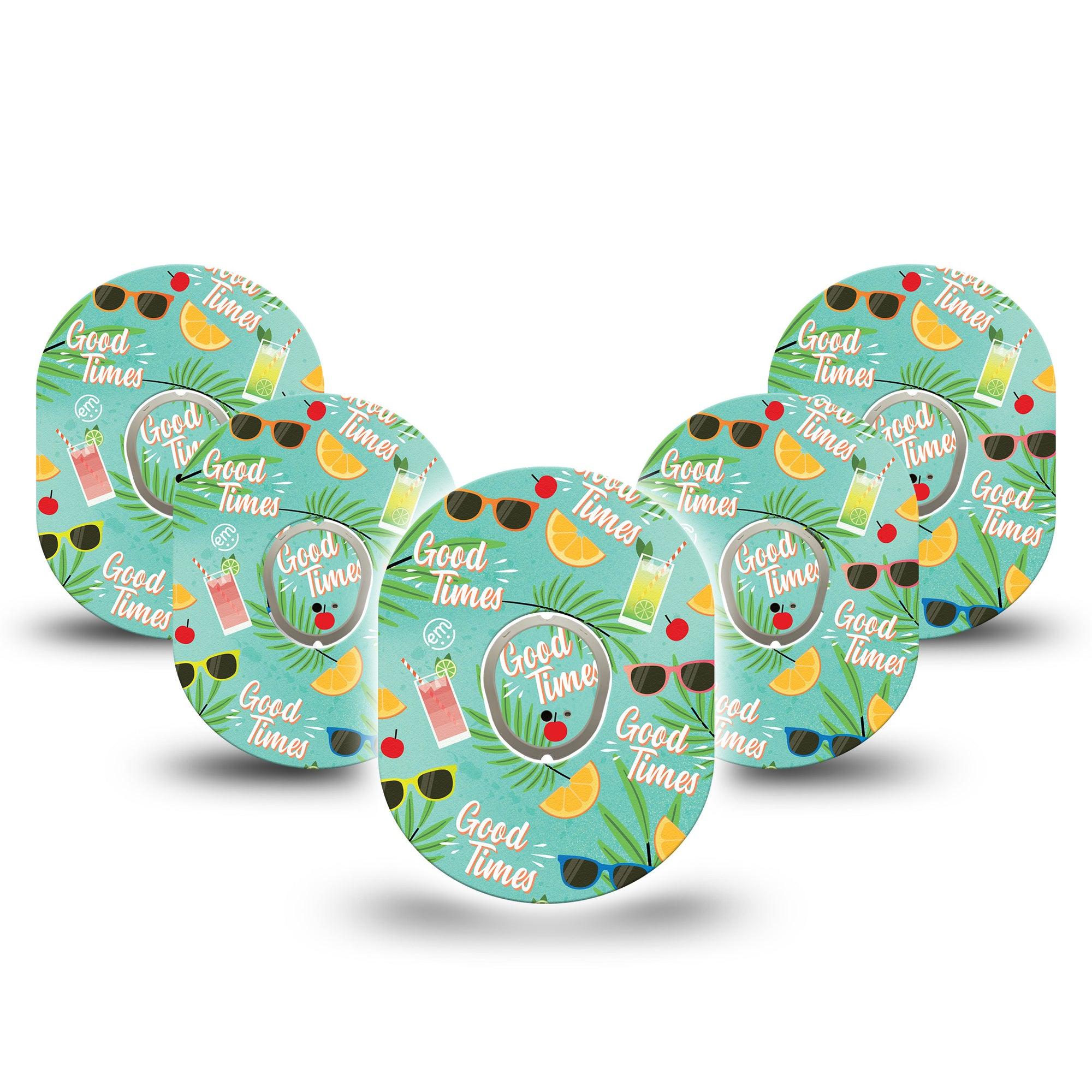 ExpressionMed Good Times Dexcom G7 and Stelo Tape 5-Pack Tape and 5-Pack Sticker Summer Vibes Themed, Plaster Continuous Glucose Monitor Design