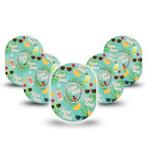 ExpressionMed Good Times Dexcom G7 and Stelo Tape 5-Pack Tape and 5-Pack Sticker Summer Vibes Themed, Plaster Continuous Glucose Monitor Design