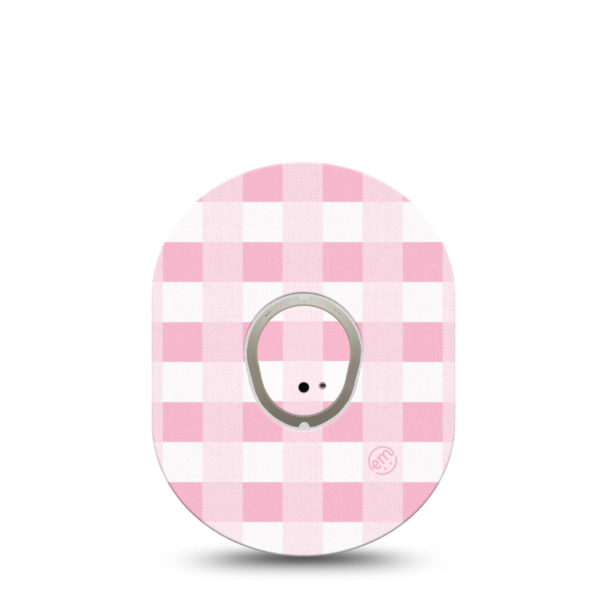 ExpressionMed Pink Gingham Dexcom G7 and Stelo Tape Single Tape and Single Sticker Light Striped Design Inspired, Plaster Continuous Glucose Monitor Design