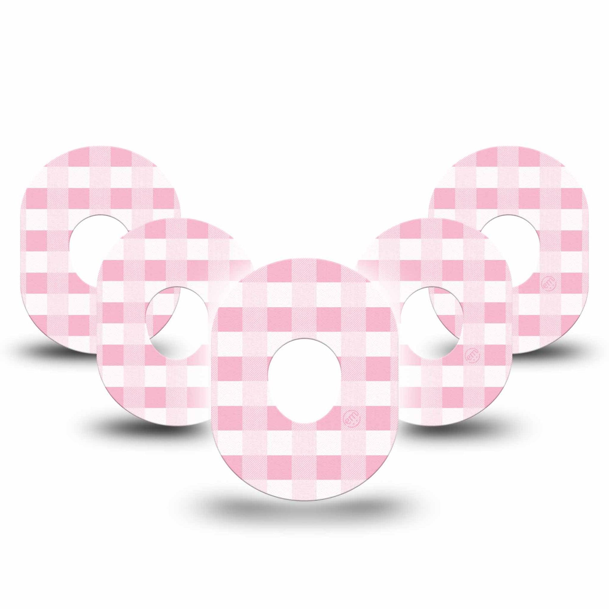 ExpressionMed Pink Gingham Dexcom G7 Tape, 5-Pack, Light Striped Design Inspired, Overlay Patch Design, Dexcom Stelo Glucose Biosensor System