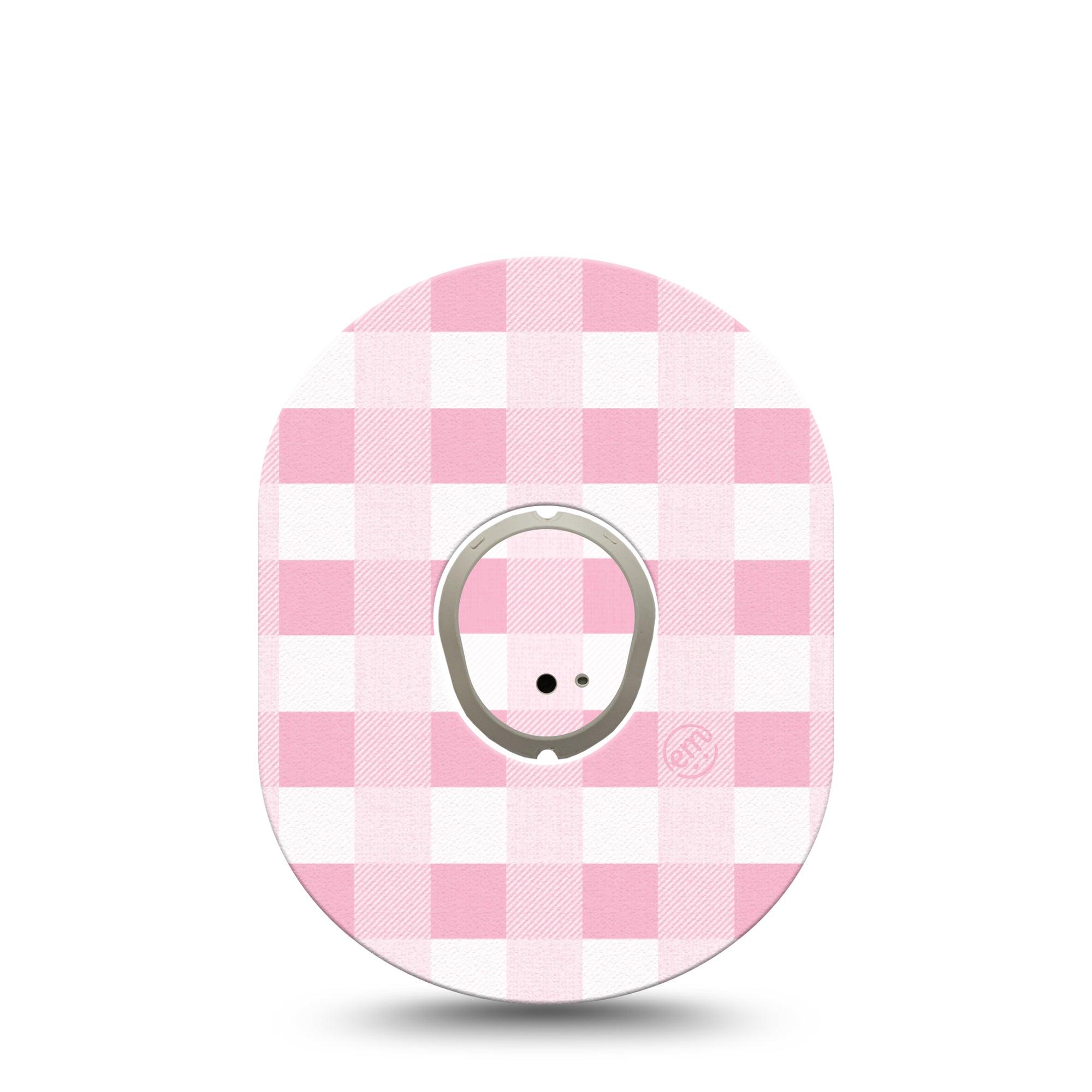 ExpressionMed Pink Gingham Dexcom G7 and Stelo Tape Single Tape and Single Sticker Light Striped Design Inspired, Plaster Continuous Glucose Monitor Design