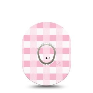 ExpressionMed Pink Gingham Dexcom G7 and Stelo Tape Single Tape and Single Sticker Light Striped Design Inspired, Plaster Continuous Glucose Monitor Design