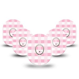 ExpressionMed Pink Gingham Dexcom G7 and Stelo Tape 5-Pack Tape and 5-Pack Sticker Pink Plaid Inspired, Plaster Continuous Glucose Monitor Design