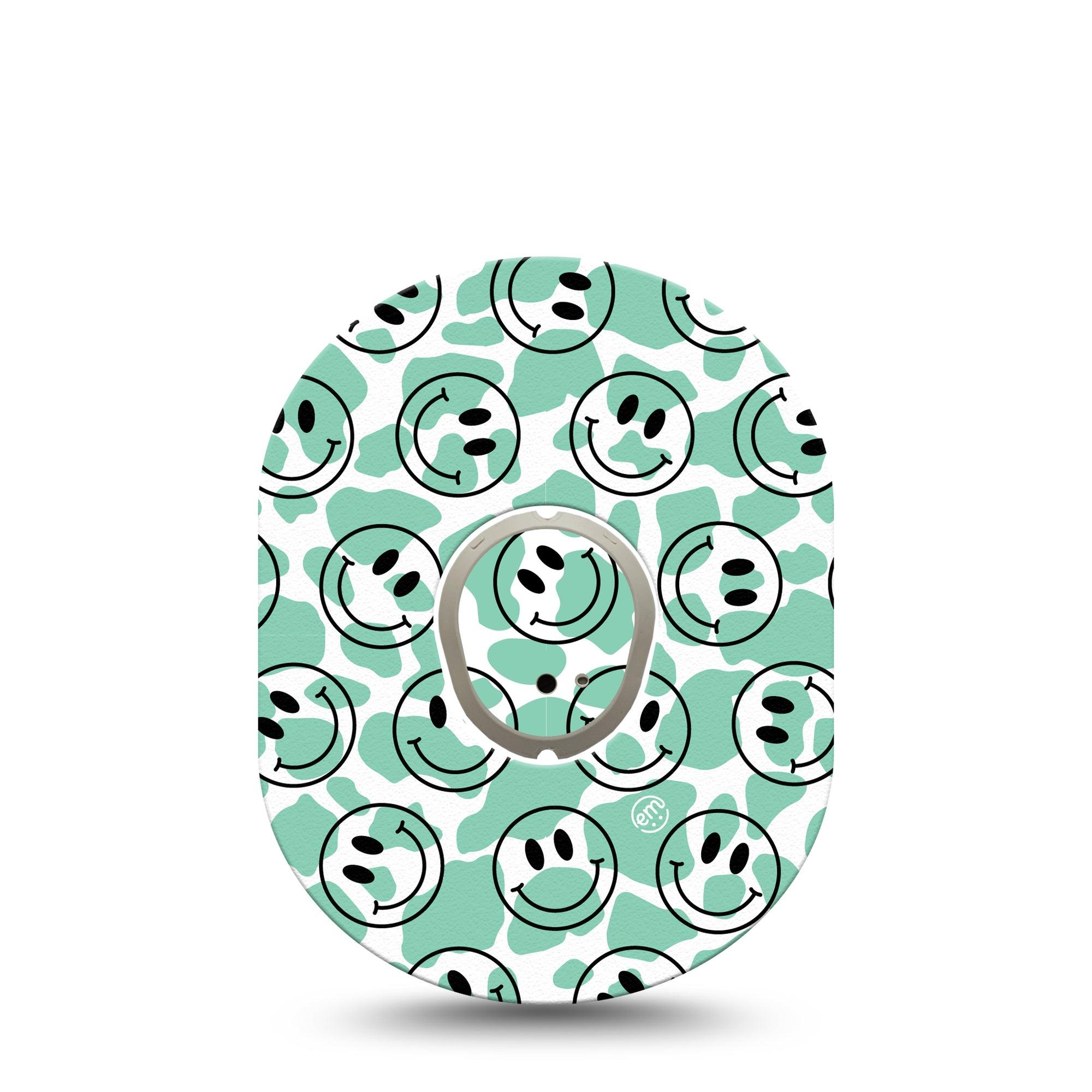 ExpressionMed Happy Cow Print Dexcom G7 and Stelo Tape Single Tape and Single Sticker Smiley Outline Inspired, Plaster Continuous Glucose Monitor Design