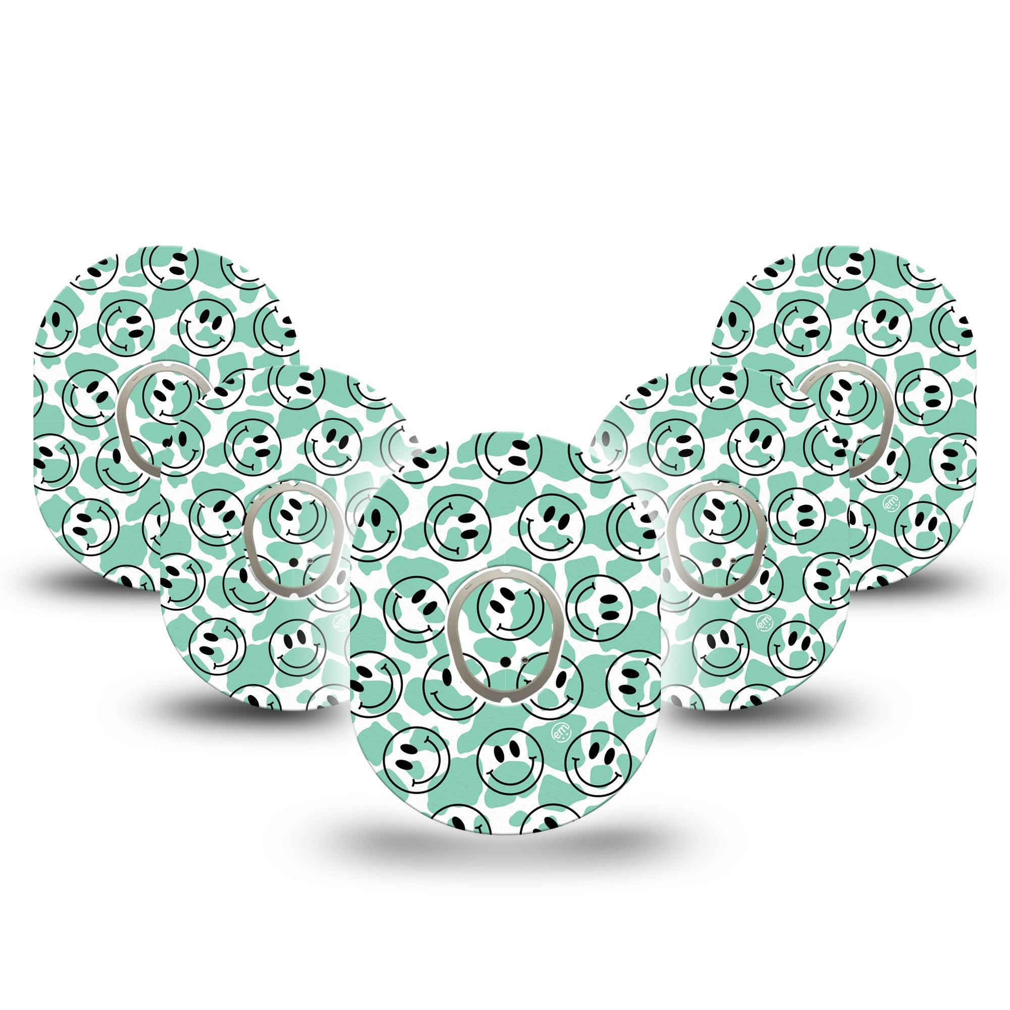 ExpressionMed Happy Cow Print Dexcom G7 and Stelo Tape 5-Pack Tape and 5-Pack Sticker Green Spots Themed, Plaster Continuous Glucose Monitor Design