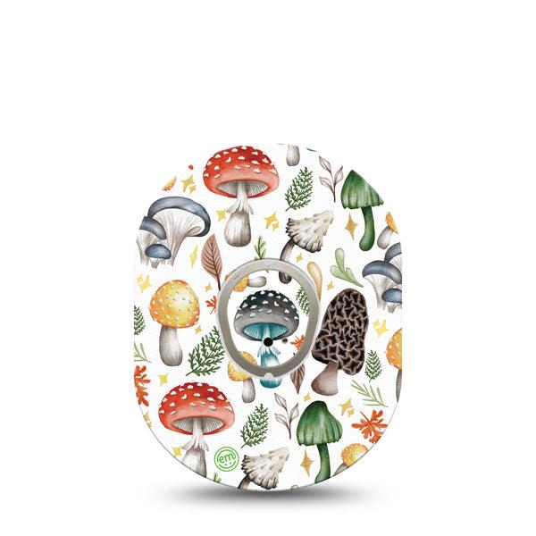 ExpressionMed Forest Mushrooms Dexcom G7 and Stelo Tape Single Tape and Single Sticker Magical Mushrooms, Plaster Continuous Glucose Monitor Design