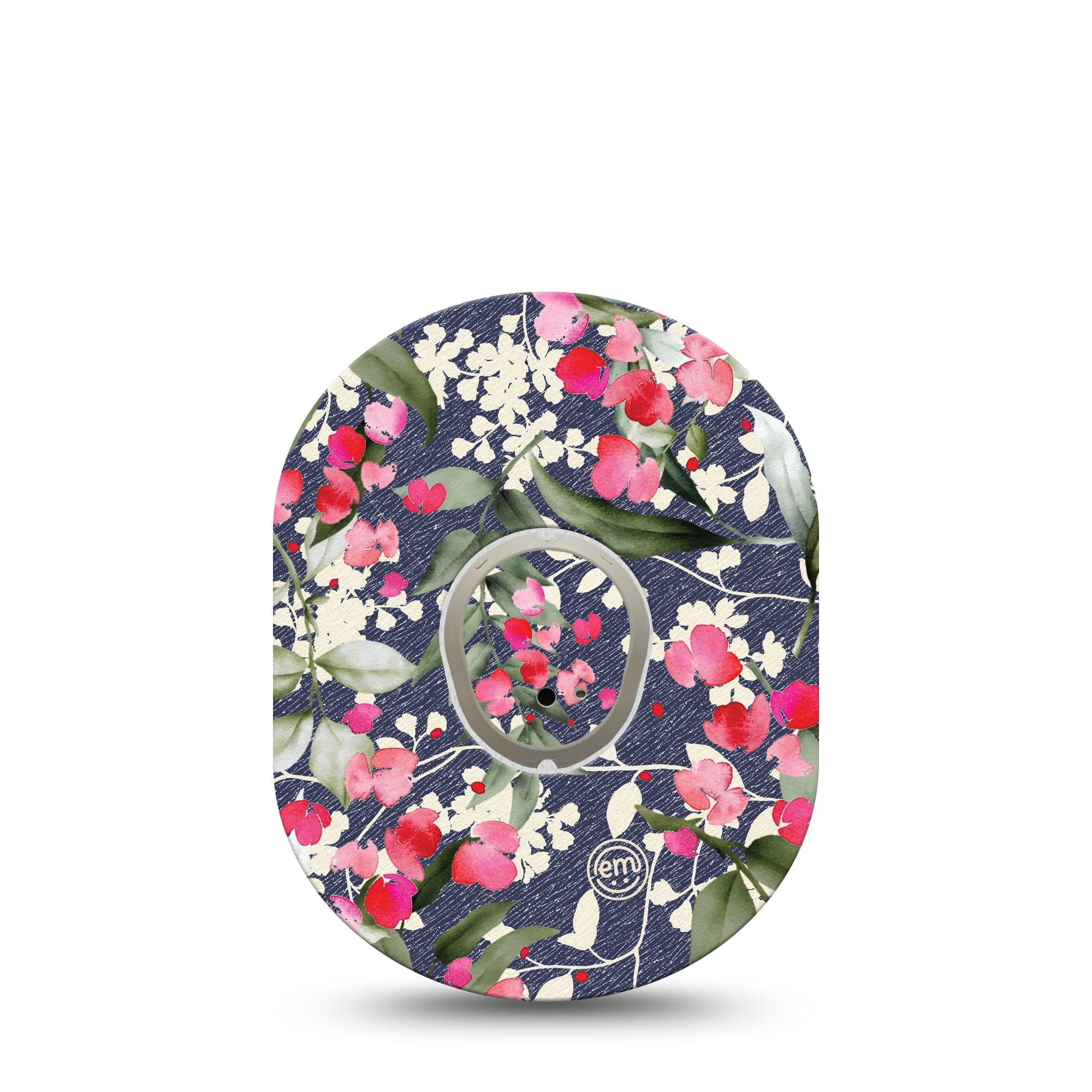 ExpressionMed Denim Flowers Dexcom G7 and Stelo Tape Single Tape and Single Sticker Pink and White Petals on Jeans Inspired, Plaster Continuous Glucose Monitor Design