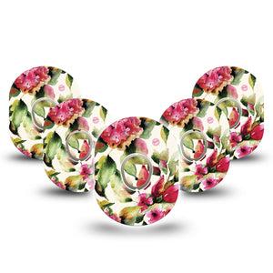 ExpressionMed Floral Romance Dexcom G7 and Stelo Tape 5-Pack Tape and 5-Pack Sticker Pink Flower Gentle Watercolor Painting, Plaster Continuous Glucose Monitor Design