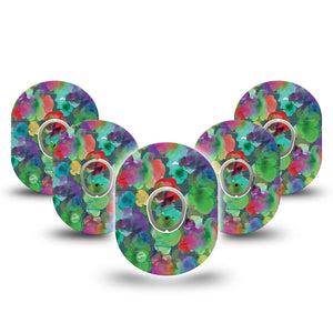 ExpressionMed Watercolor Mood Dexcom G7 and Stelo Tape 5-Pack Tape and 5-Pack Sticker Watercolor Spots Plaster Continuous Glucose Monitor Design