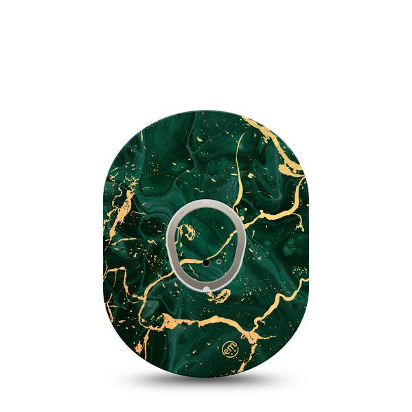 ExpressionMed Green & Gold Marble Dexcom G7 and Stelo Tape Single Tape and Single Sticker Marbled Stone, Plaster Continuous Glucose Monitor Design