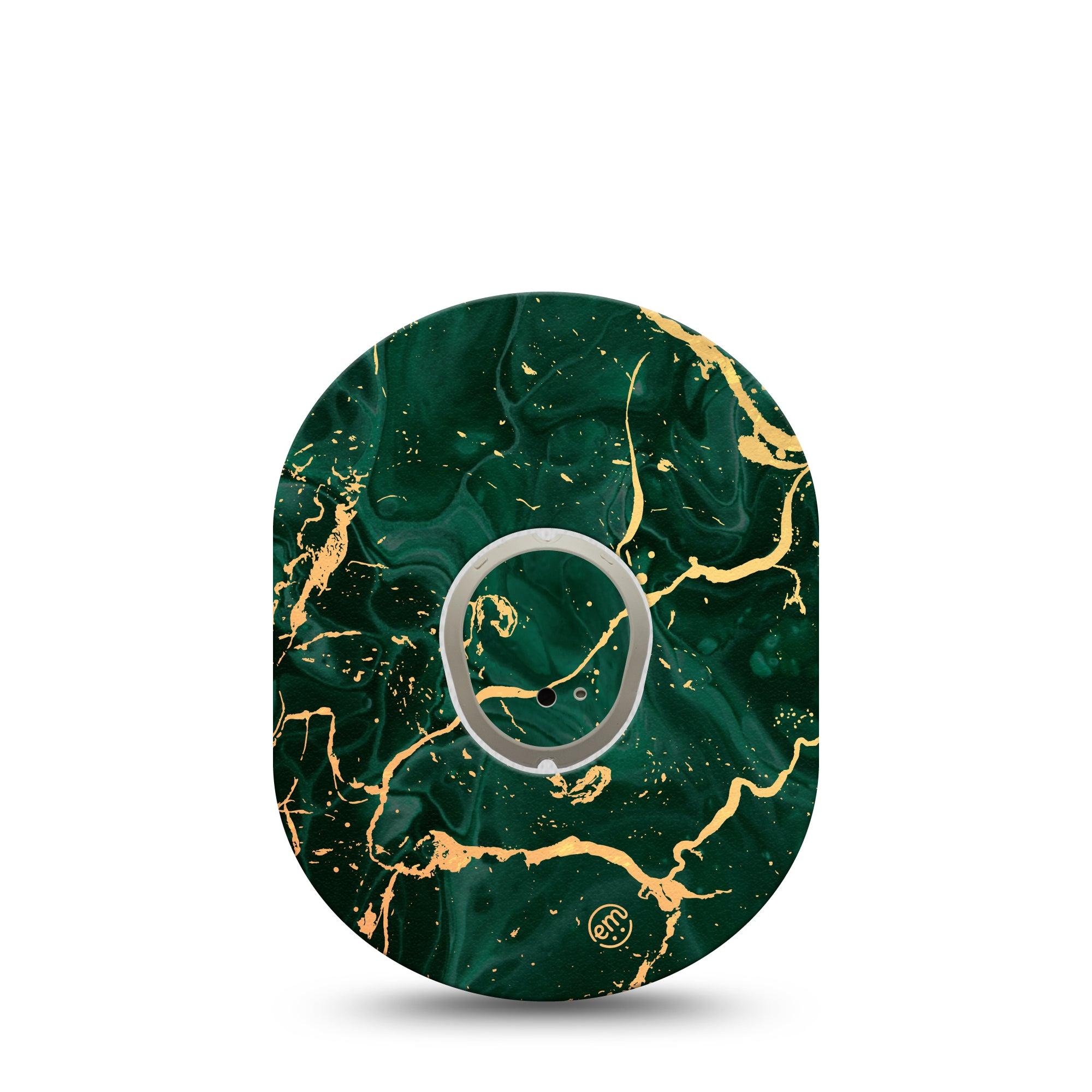ExpressionMed Green & Gold Marble Dexcom G7 and Stelo Tape Single Tape and Single Sticker Marbled Stone, Plaster Continuous Glucose Monitor Design
