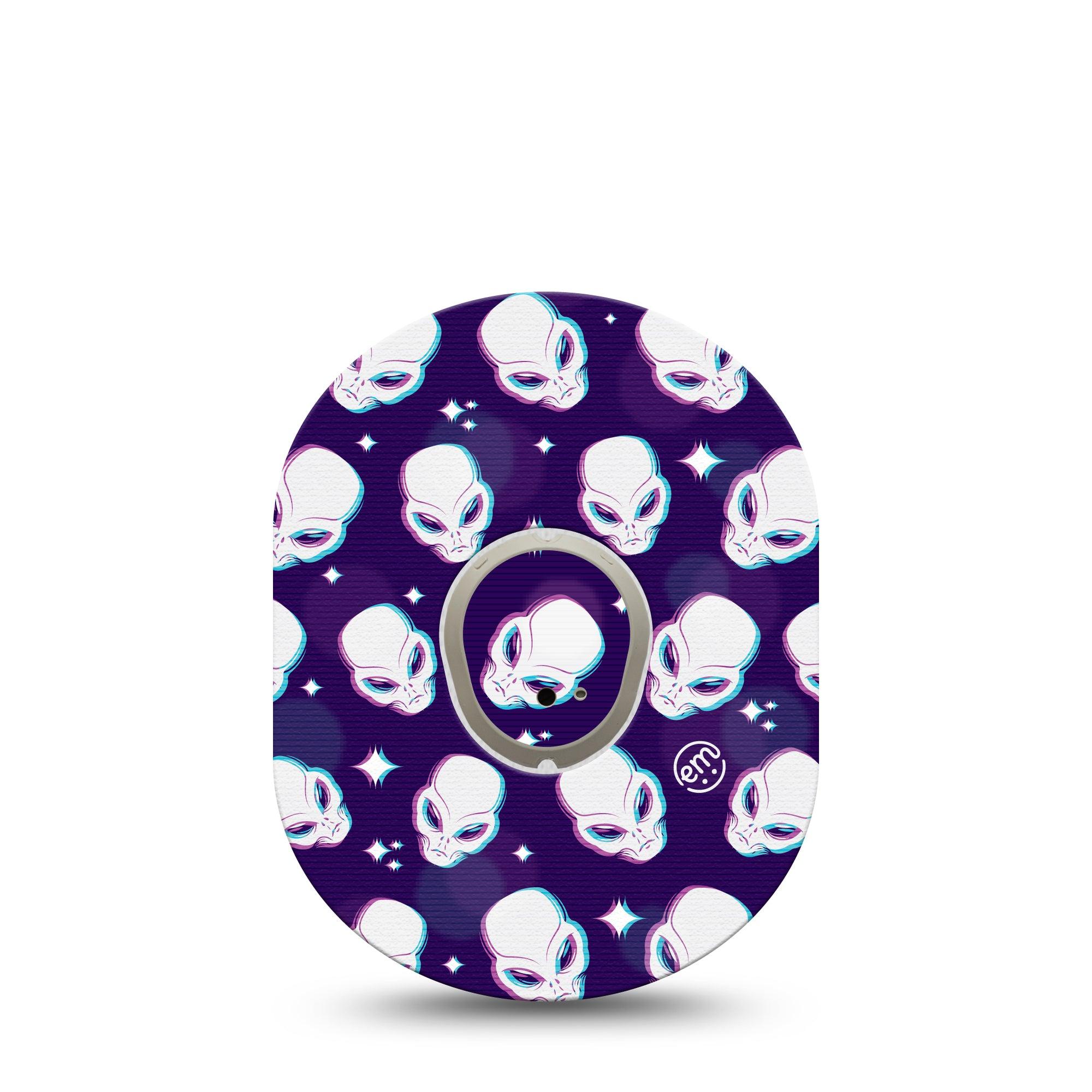 ExpressionMed Aliens Dexcom G7 and Stelo Tape Single Tape and Single Sticker Extraterrestrial Heads, Plaster Continuous Glucose Monitor Design